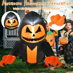 Tangkula 3.3 FT Halloween Inflatable Pumpkin Head Ghost Broke Out from Window