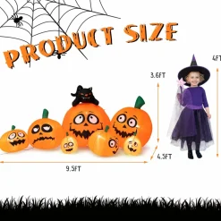 Tangkula 9.5 FT Halloween Inflatable Pumpkin Patch, 7 Pumpkins Family with Witches' Cat