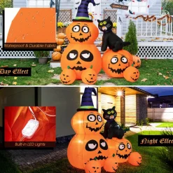 Tangkula 6 FT Halloween Inflatable Pumpkin Patch with Black Witch's Cat
