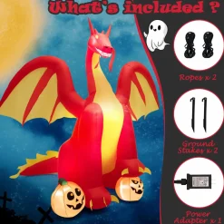 Tangkula 10 FT Halloween Inflatable Giant Fire Dragon, Blow-up Outdoor Halloween Decorations with Built-in LED Lights