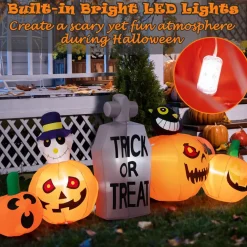 Tangkula 8 FT Halloween Inflatable Pumpkin Patch with Tombstone & Black Cat