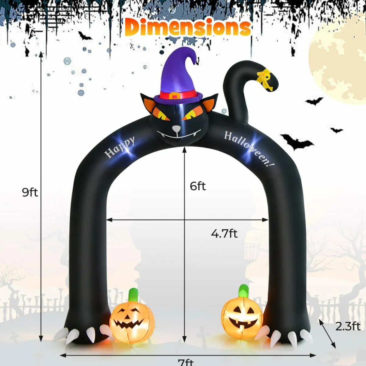 Tangkula 9 FT Halloween Inflatable Black Cat Archway