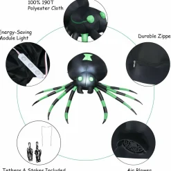 Tangkula 6 Ft Halloween Inflatable Spider, Spider with LED Lights Outdoor Indoor Halloween Decorations