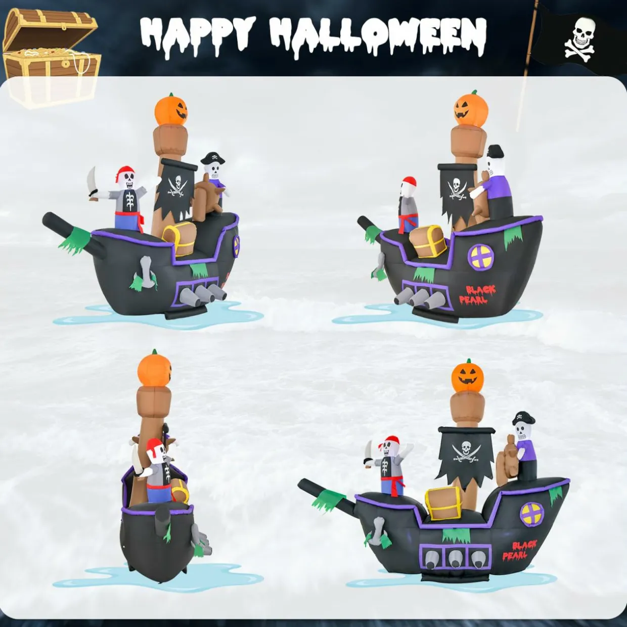 Tangkula 7 FT Halloween Inflatable Skeletons Ghosts On Pirate Ship