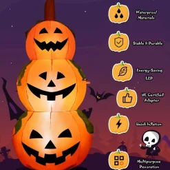 Tangkula 5.2 Ft Halloween Inflatable 3-Pumpkin Stack
