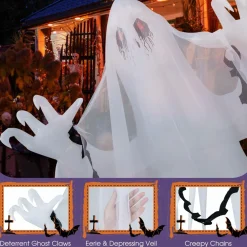 Tangkula 8 FT Halloween Inflatable Ghost, Blow-up Haunting Ghost Bride with Flame LED Light