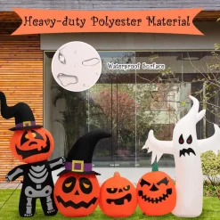 Tangkula 7.5 FT Halloween Inflatable Pumpkin Patch with Ghost, Skeleton & Witches Hats