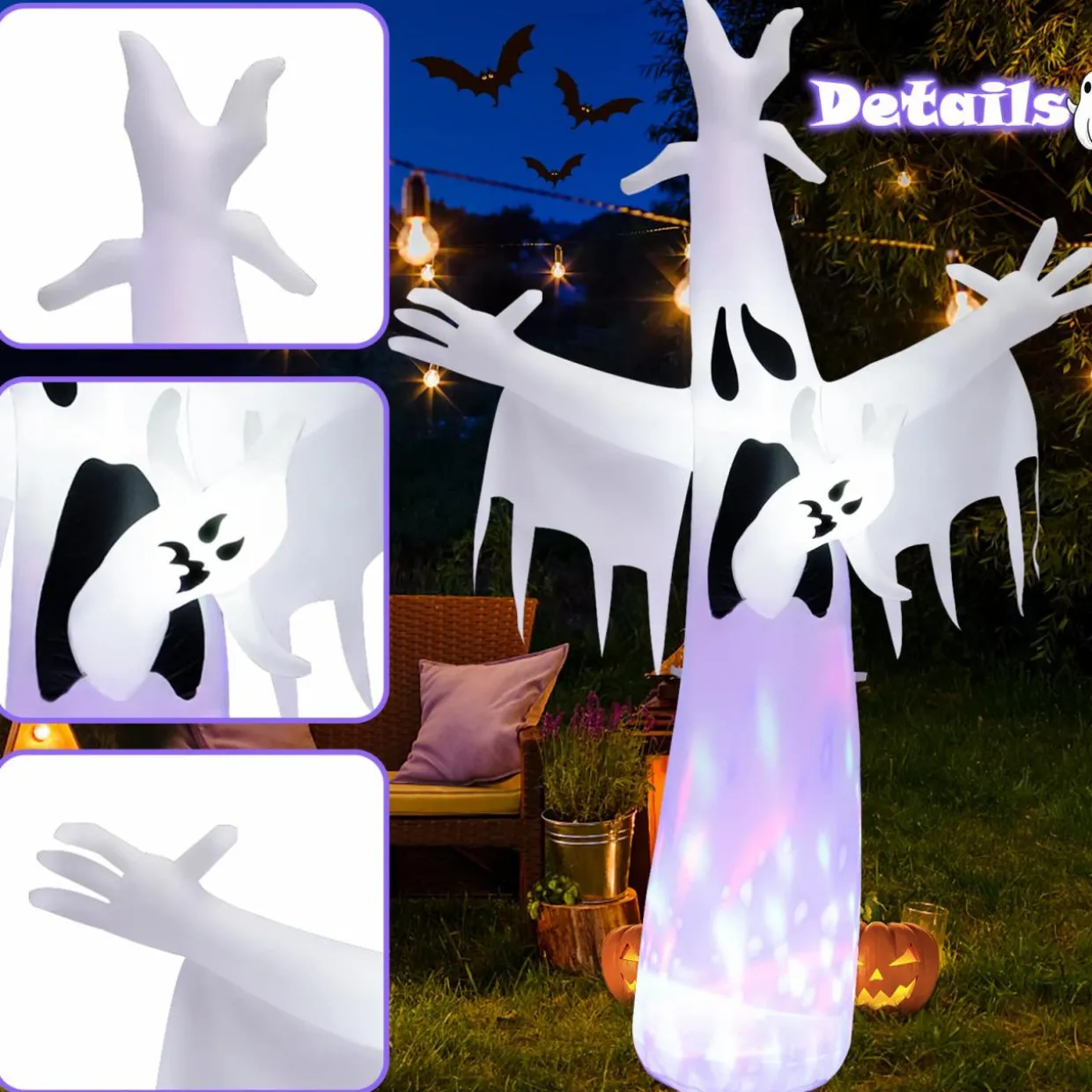Tangkula 8 FT Halloween Inflatable Ghost, Blow-up Yard Halloween Decorations with Built-in LED Lights & Magic Rotating Lamp