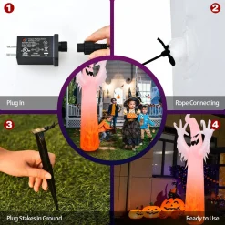 Tangkula 12 FT Halloween Inflatable Ghost W/ Rotating Flame LED Lights, Air Blower, Stake, Sandbag
