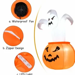 Tangkula 6 FT Halloween Inflatable Ghost in Pumpkin, Blow-up Ghost with Internally LED Bulb & Waterproof Fan