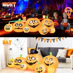 Tangkula 8 FT Halloween Inflatable Pumpkin Patch Lanterns with Witches' Cat