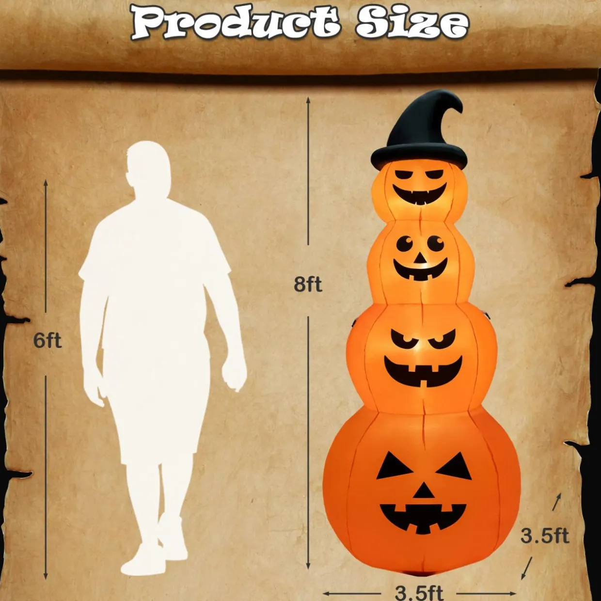 Tangkula 8 FT Halloween Inflatable Pumpkin, 4 Pumpkins Stack Halloween Decorations