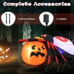Tangkula 5 FT Halloween Inflatable Spider with Pumpkin, LED Lighted Halloween Decoration with Colorful Rotating Light