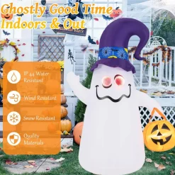 Tangkula 6 FT Halloween Inflatable Cute Ghost with Jack-O-Lantern
