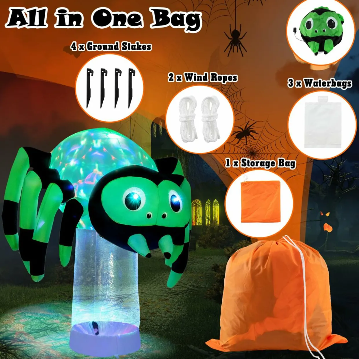 Tangkula 6 FT Halloween Inflatable Spider with Multi-Color Rotating Light