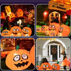 Tangkula 9.5 FT Halloween Inflatable Pumpkin Patch, 7 Pumpkins Family with Witches' Cat