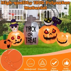 Tangkula 8 FT Halloween Inflatable Pumpkin Patch with Tombstone & Black Cat