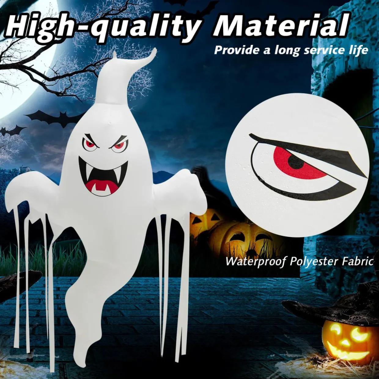 Tangkula 5 FT Halloween Inflatable Hanging Ghost, Blow-up Yard Decoration with Built-in LED Light