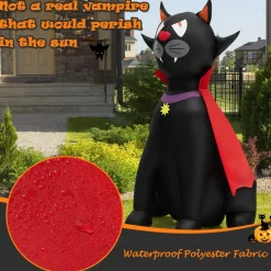 Tangkula 4.7 FT Halloween Inflatable Vampire Black Cat with Red Cloak, Blow-up Holiday Decoration with 2 Built-in LED Lights