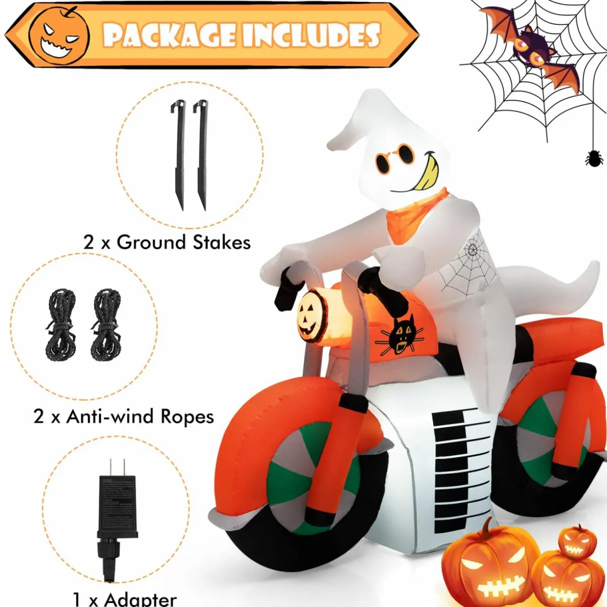 Tangkula 5 FT Halloween Inflatable Ghost Riding on Motor Bike