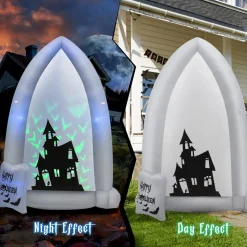 Tangkula 7 FT Halloween Inflatable Tombstone with Bat Lighting Effects