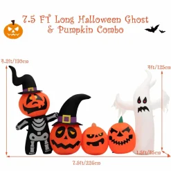 Tangkula 7.5 FT Halloween Inflatable Pumpkin Patch with Ghost, Skeleton & Witches Hats