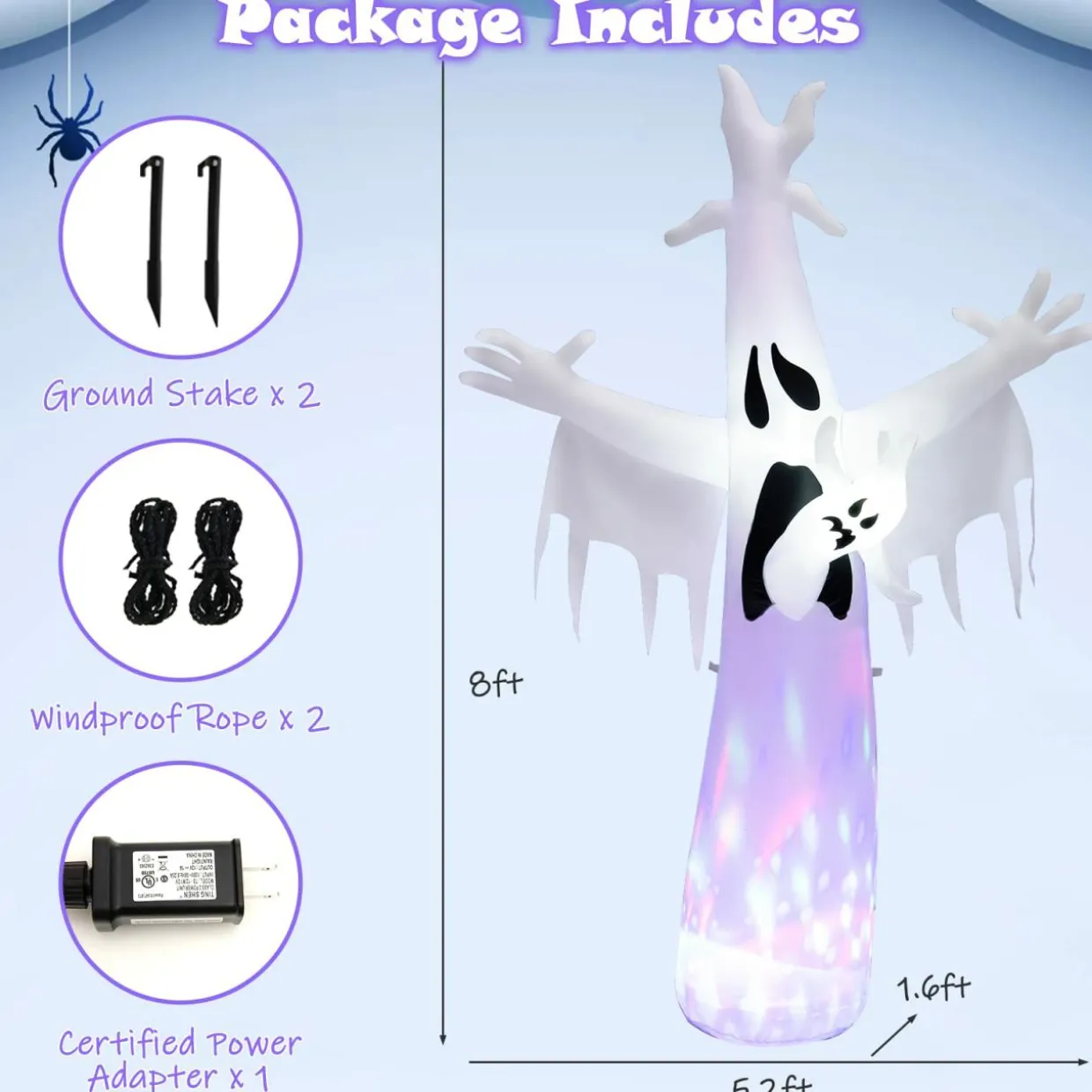 Tangkula 8 FT Halloween Inflatable Ghost, Blow-up Yard Halloween Decorations with Built-in LED Lights & Magic Rotating Lamp