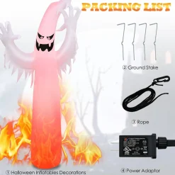 Tangkula 12 FT Halloween Inflatable Ghost W/ Rotating Flame LED Lights, Air Blower, Stake, Sandbag
