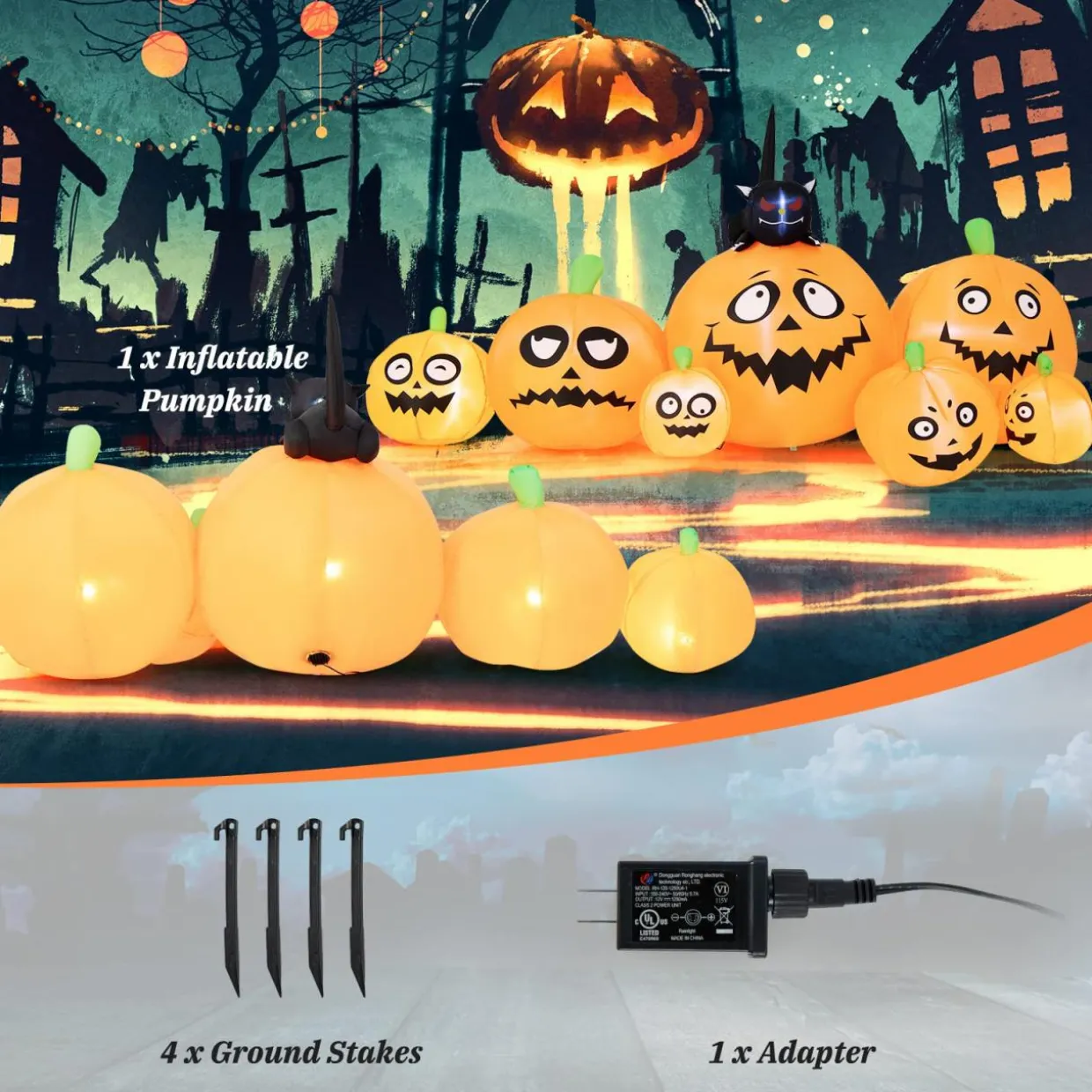 Tangkula 8 FT Halloween Inflatable Pumpkin Patch Lanterns with Witches' Cat