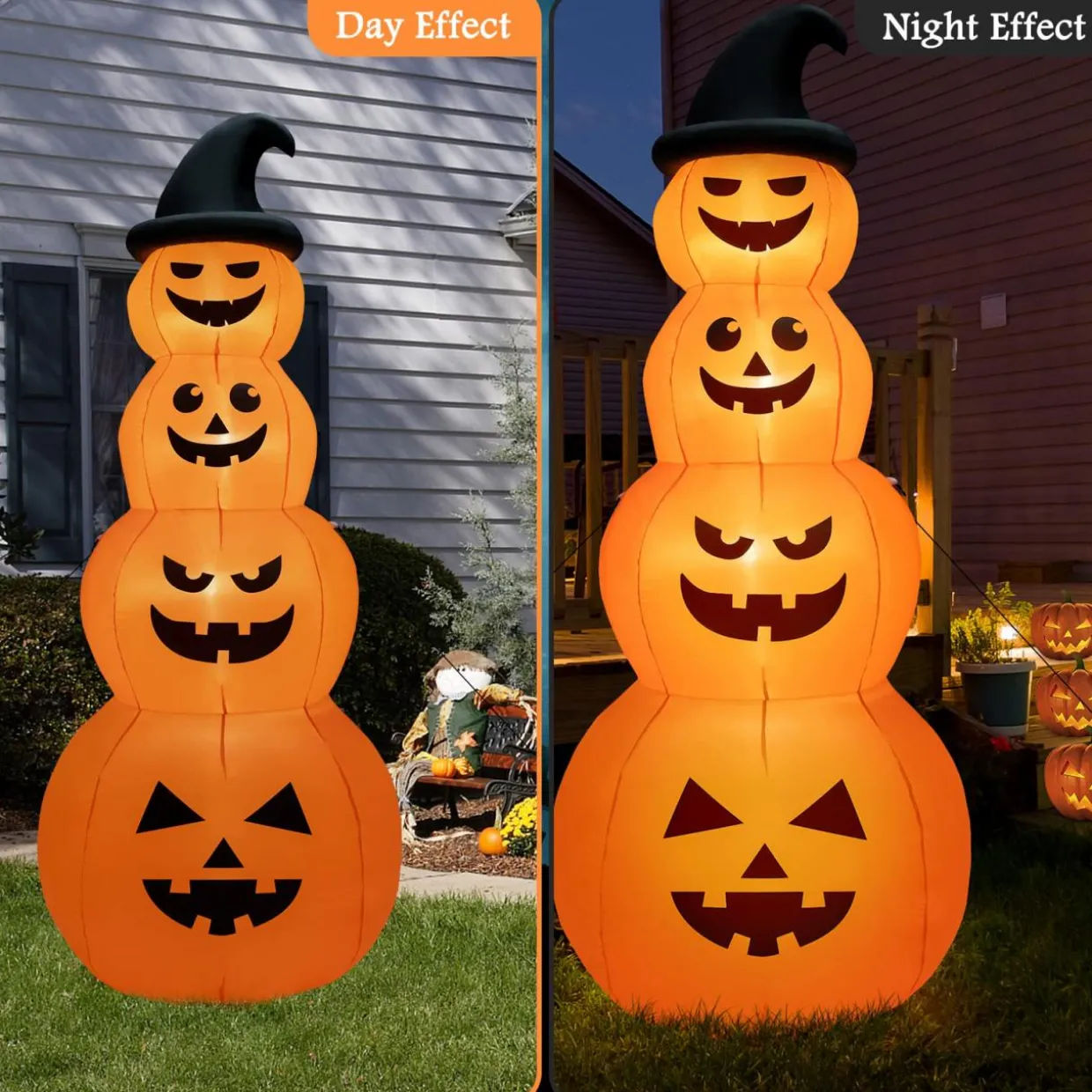 Tangkula 8 FT Halloween Inflatable Pumpkin, 4 Pumpkins Stack Halloween Decorations