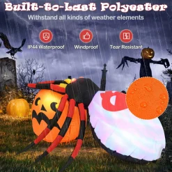 Tangkula 5 FT Halloween Inflatable Spider with Pumpkin, LED Lighted Halloween Decoration with Colorful Rotating Light