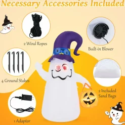 Tangkula 6 FT Halloween Inflatable Cute Ghost with Jack-O-Lantern