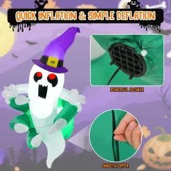 Tangkula 3.6 FT Halloween Inflatable Ghost Broke Out from Window
