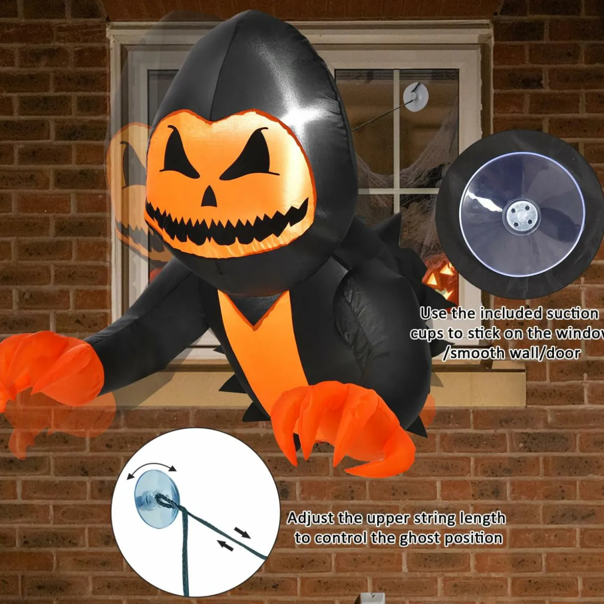 Tangkula 3.3 FT Halloween Inflatable Pumpkin Head Ghost Broke Out from Window