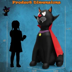 Tangkula 4.7 FT Halloween Inflatable Vampire Black Cat with Red Cloak, Blow-up Holiday Decoration with 2 Built-in LED Lights