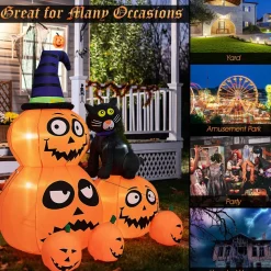 Tangkula 6 FT Halloween Inflatable Pumpkin Patch with Black Witch's Cat