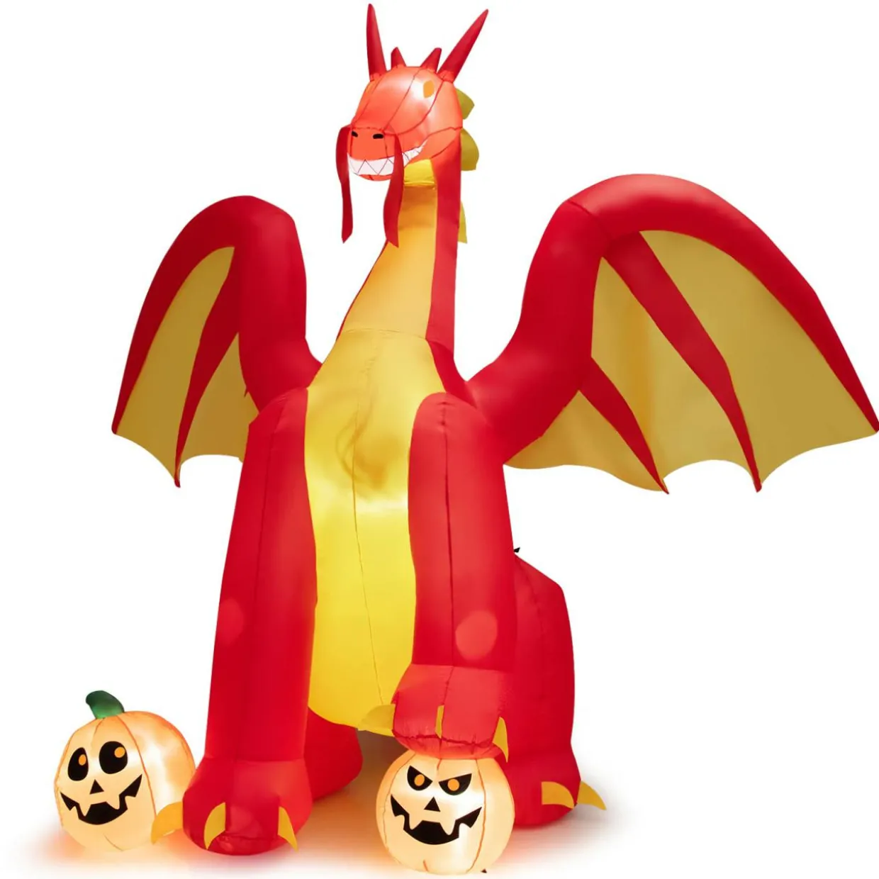 Tangkula 10 FT Halloween Inflatable Giant Fire Dragon, Blow-up Outdoor Halloween Decorations with Built-in LED Lights