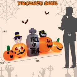 Tangkula 8 FT Halloween Inflatable Pumpkin Patch with Tombstone & Black Cat