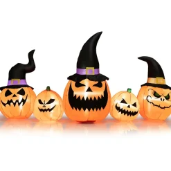 Tangkula 8 Ft Halloween Inflatable Pumpkin Family, Waterproof Halloween Yard Decoration with Built-in LED Lights, Sandbag