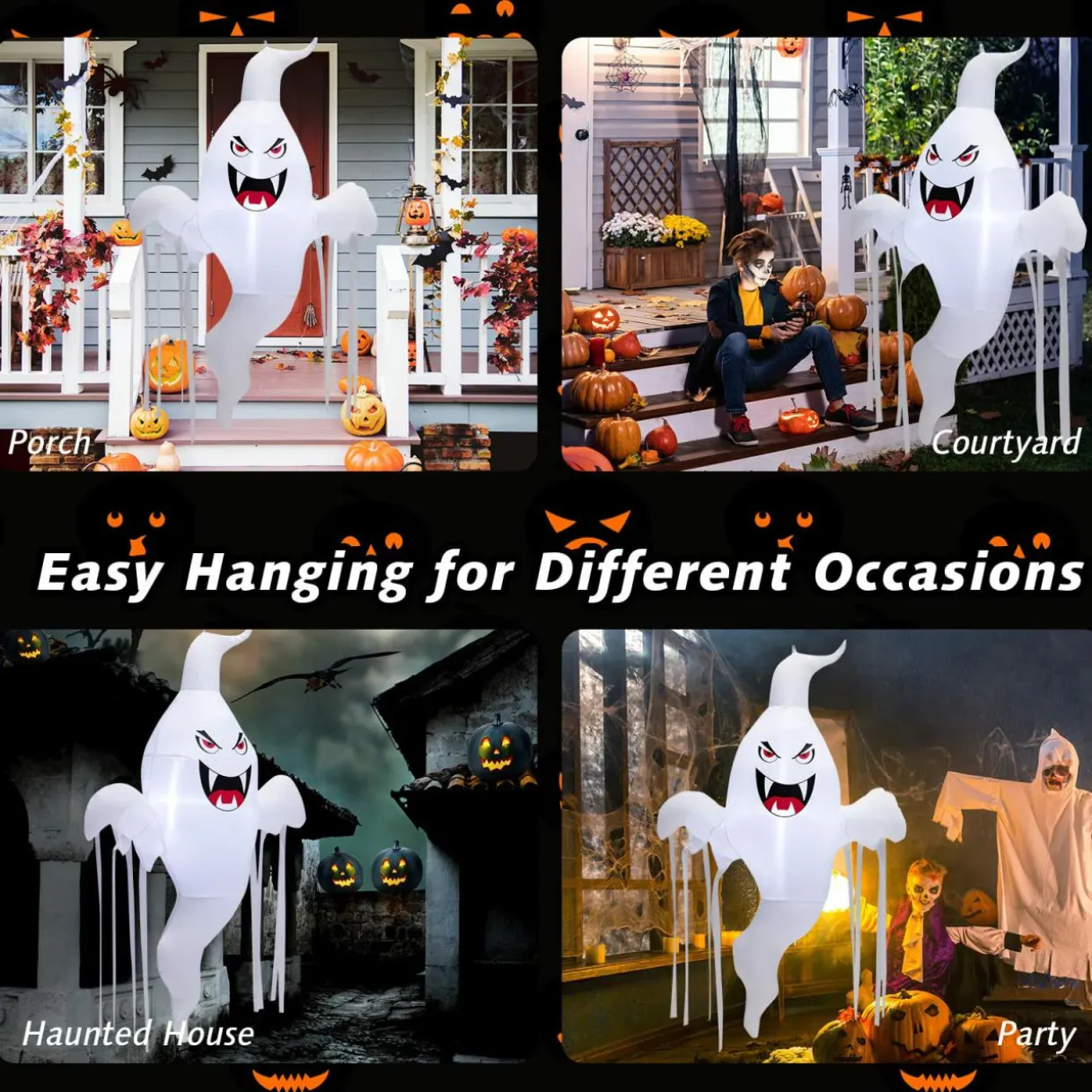 Tangkula 5 FT Halloween Inflatable Hanging Ghost, Blow-up Yard Decoration with Built-in LED Light