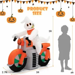 Tangkula 5 FT Halloween Inflatable Ghost Riding on Motor Bike
