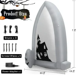 Tangkula 7 FT Halloween Inflatable Tombstone with Bat Lighting Effects