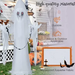 Tangkula 8 FT Halloween Inflatable Ghost, Blow-up Haunting Ghost Bride with Flame LED Light
