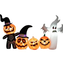 Tangkula 7.5 FT Halloween Inflatable Pumpkin Patch with Ghost, Skeleton & Witches Hats