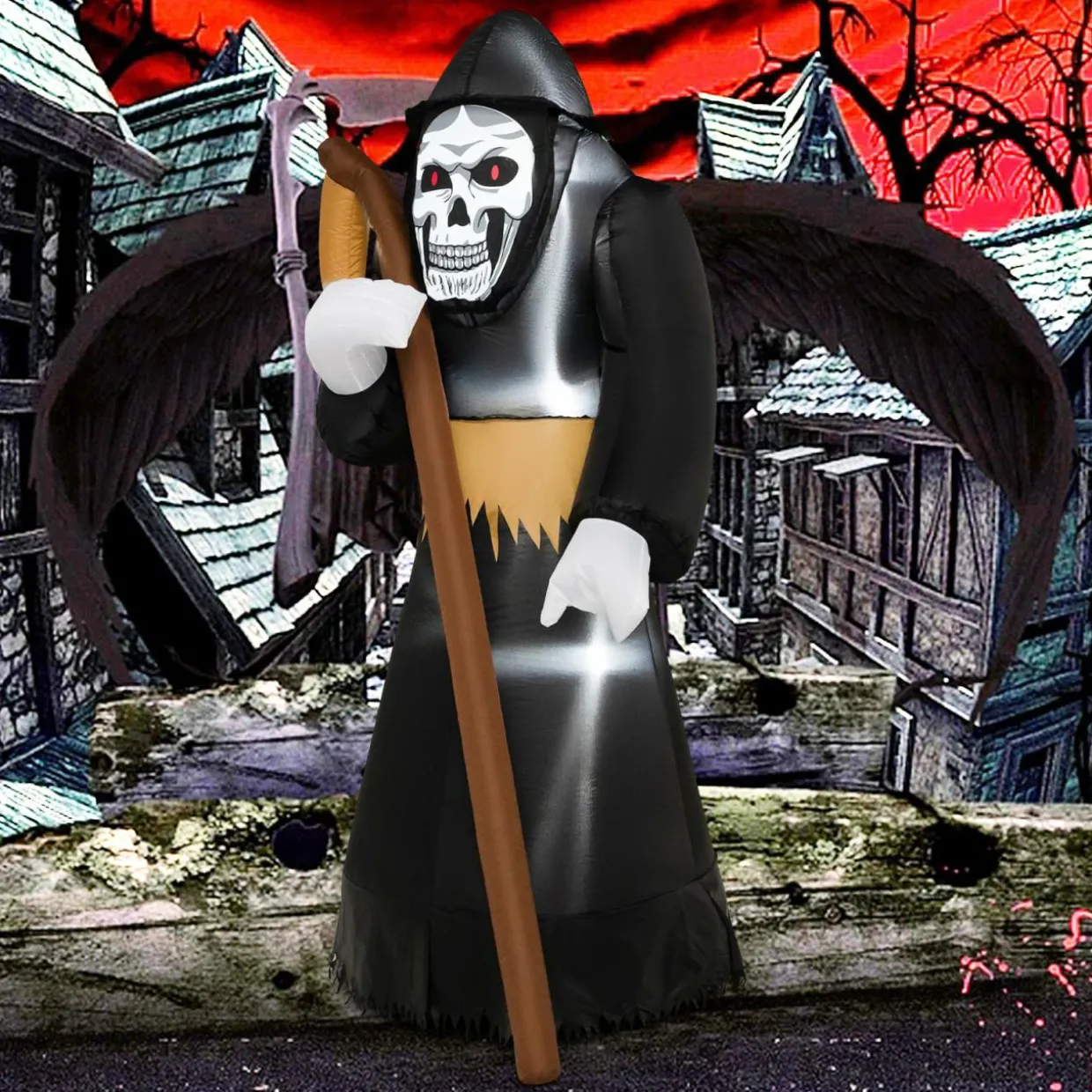Tangkula 8 FT Halloween Inflatable Grim Reaper