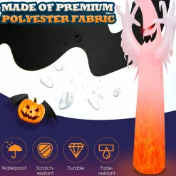 Tangkula 12 FT Halloween Inflatable Ghost W/ Rotating Flame LED Lights, Air Blower, Stake, Sandbag