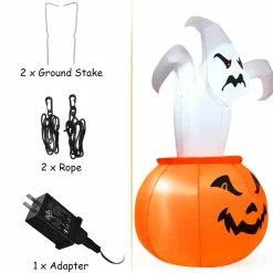 Tangkula 6 FT Halloween Inflatable Ghost in Pumpkin, Blow-up Ghost with Internally LED Bulb & Waterproof Fan