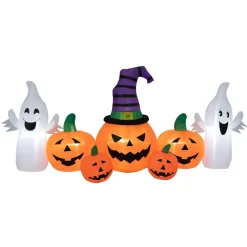 Tangkula 9 FT Halloween Inflatable Pumpkin Ghost, Spooky Lighted Holiday Decoration w/ Witch's Hat,