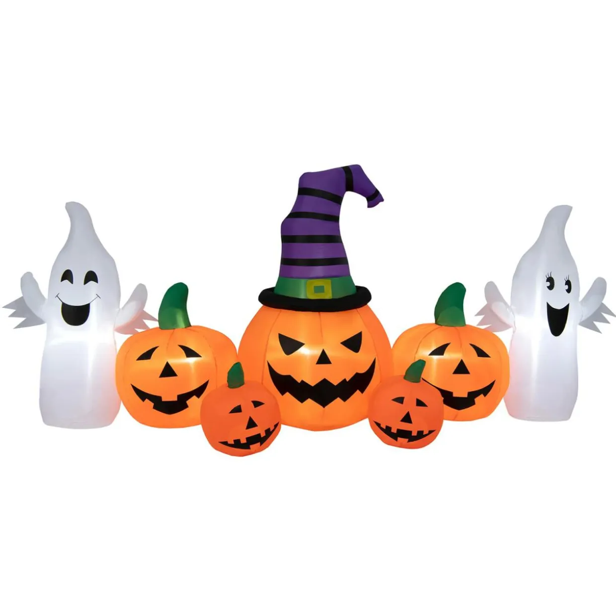 Tangkula 9 FT Halloween Inflatable Pumpkin Ghost, Spooky Lighted Holiday Decoration w/ Witch's Hat,
