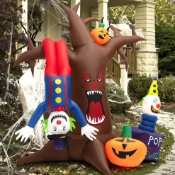 Tangkula 8 FT Halloween Inflatable Dead Tree, Blow Up Lighted Yard Decoration with Pumpkinsn